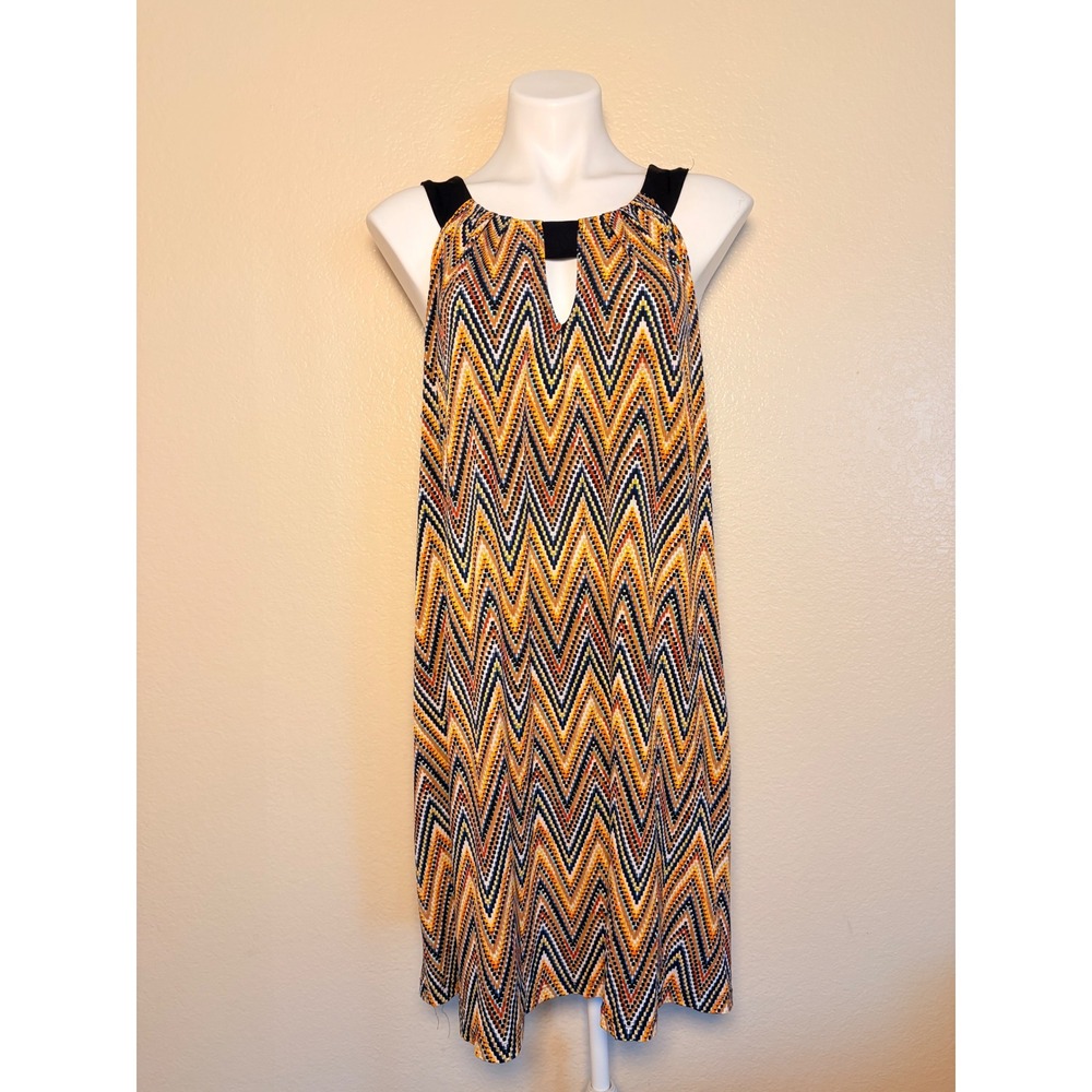 Y2K En Focus Women Chevron Zigzag Keyhole Sleeveless Shift Dress #11